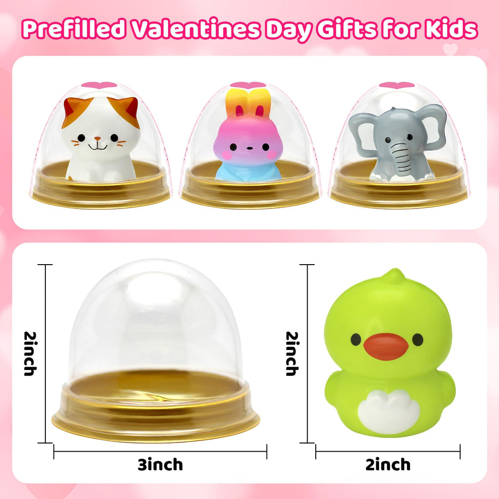 BCUEIDO 24 Pack Valentine's Day Gifts Cards with Animal Squishy, Valentine's Cards for Valentines Exchange, Prize Supplies, Valentines Party Favors