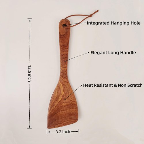 3Pcs Wooden Spatulas, 12 Inch Long Handle Flat Spatula Set for Cooking, Multipurpose Wooden Spatulas, Heat-Resistant, Non-Scratch Kitchen Utensils for Frying, Flipping, Scraping & Cooking