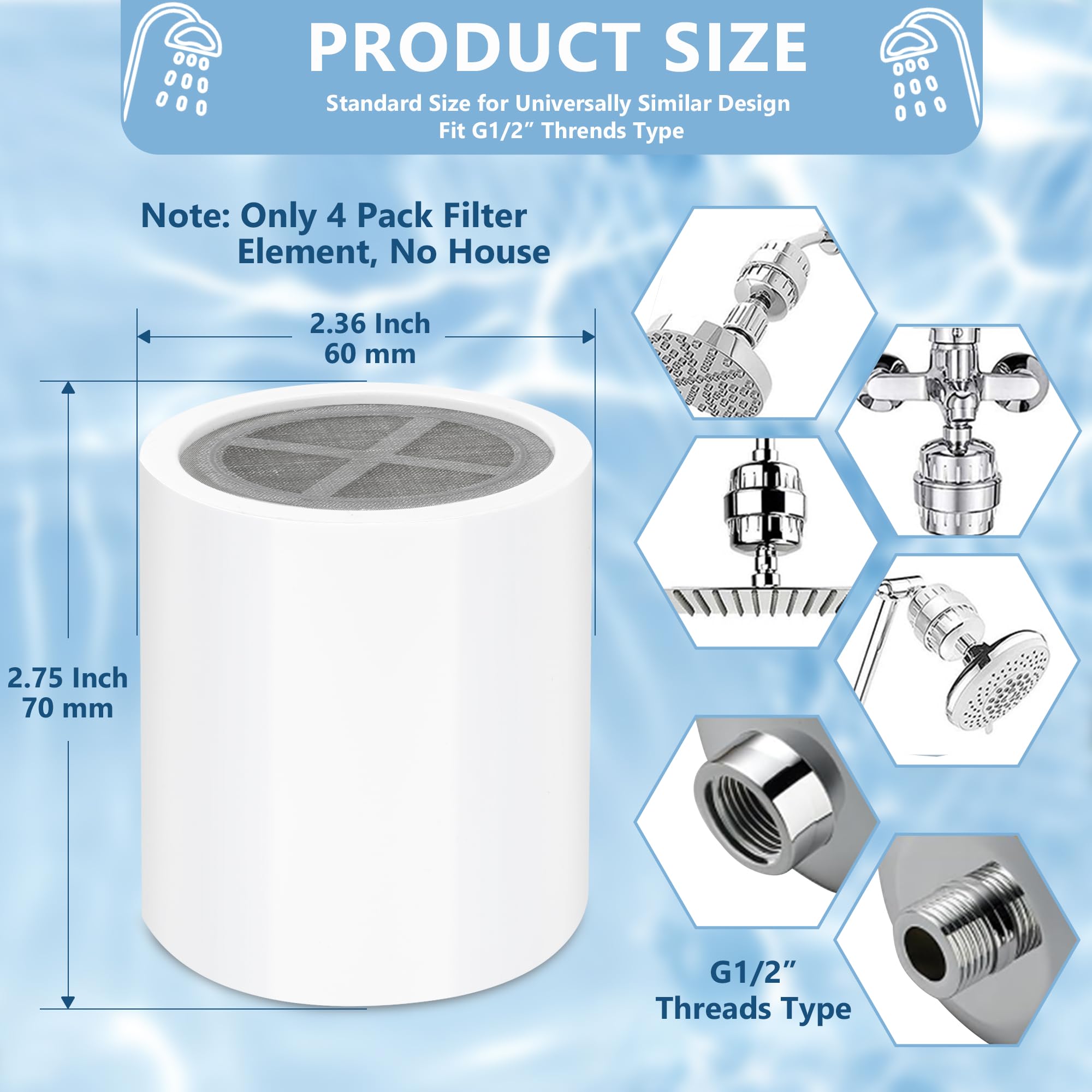 4 Pack 20 Stage Shower Head Filter, Shower Filter Replacement Cartridge for Hard Water, Universally Compatible With Any Similar Design, High Output, Clean and Softener Water