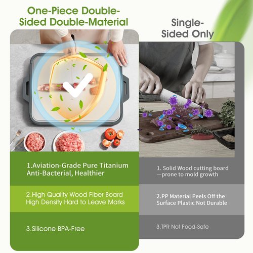 Titanium Cutting Board for Kitchen, Double Sided Pure Titanium and Wood Fiber Cutting Board with Juice Groove, Food Grade Material, for Chopping Meat/Vegetables/Fruit Dishwasher Safe 16"×11"