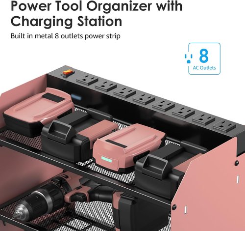 CCCEI Modular Power Tool Organizer - Wall Mount Charging Station & Heavy Duty Storage Shelf | Pink, 1 Pack