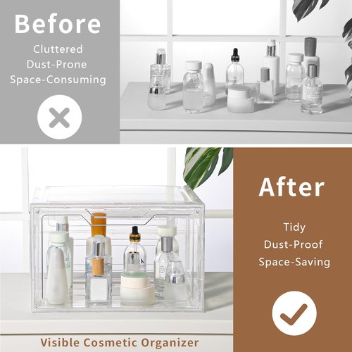 Freebat Closet Organizers and Storage, Acrylic Clear Plastic Storage Bins with Magnetic Door, 8 Pack Storage Containers for Clothes Home Organization Purse Bag Cabinet Display Closet Organizer System