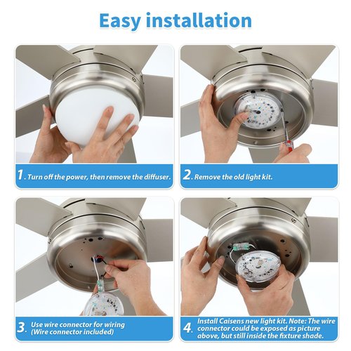 Caisens 4 Inch Ceiling Fan LED Light Replacement, 18W 2200LM 3000K 4000K 5000K LED Ceiling Fan Light Kit, Ceiling Fan Light Kit Replacement, 120V, CRI90, Dimmable