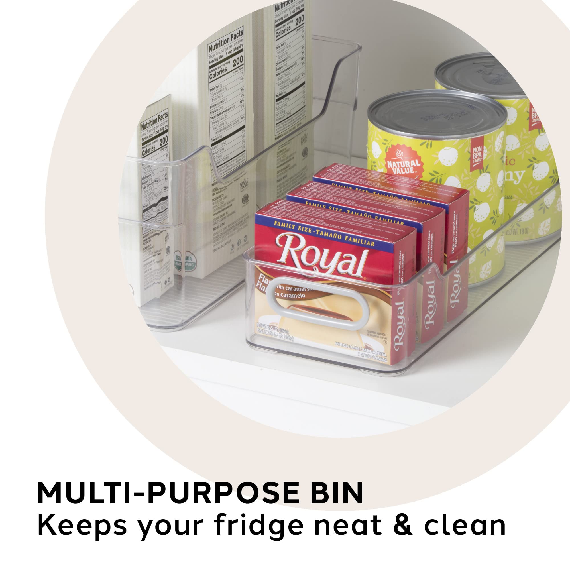 Oggi Cabinet/Drawer Storage Bin - 14" x 5" (Set of 6), Clear/Gray, Ideal for Kitchen Organization, Pantry Storage, Fridge Organizing
