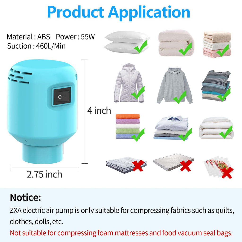 Electric Pump for Vacuum Storage Bags, 55W 5000PA Portable Travel Vacuum Pump for Storage Bags (1, Black)