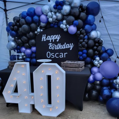 Blue & Black Balloons - Metallic Navy Blue & Silver Latex Balloons for Birthday & Baby Showers