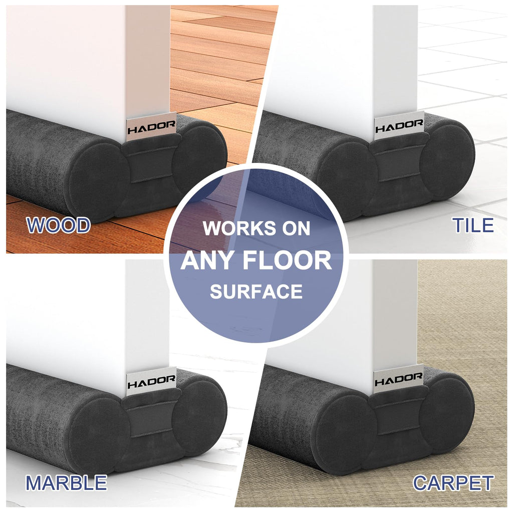 Door Draft Stopper for Bottom of Door, 30 Inch Under Draft Air Noise Light Blocker 24"- 30" Double Side Soundproof Sweep Filler Seal Gap up to 1.7" for French Patio Sliding Door Guard, Grey