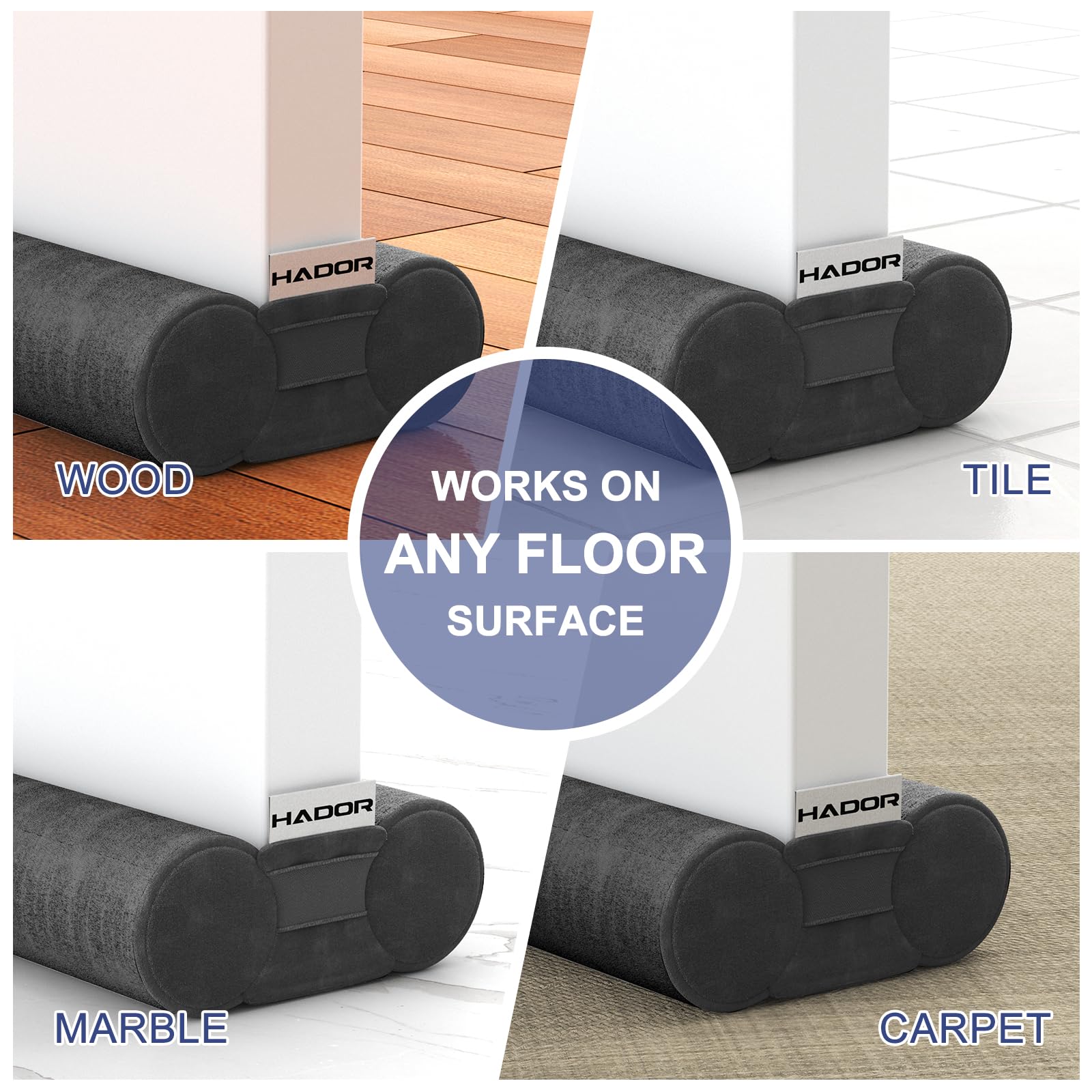 Door Draft Stopper for Bottom of Door, 30 Inch Under Draft Air Noise Light Blocker 24"- 30" Double Side Soundproof Sweep Filler Seal Gap up to 1.7" for French Patio Sliding Door Guard, Grey
