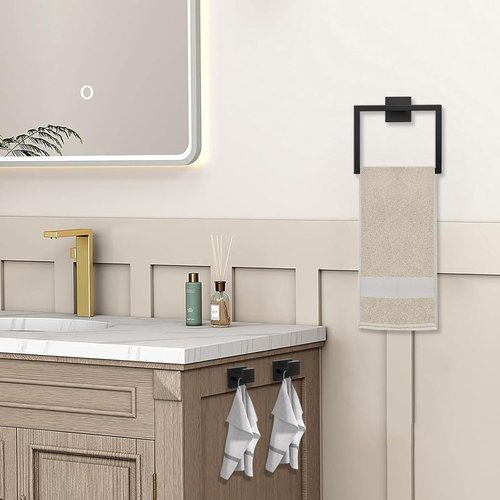 JOPOFI 5 Piece Bathroom Towel Bar Set - Matte Black SUS304 Stainless Steel Towel Holder | 15.7 Inch Wall Mounted Racks