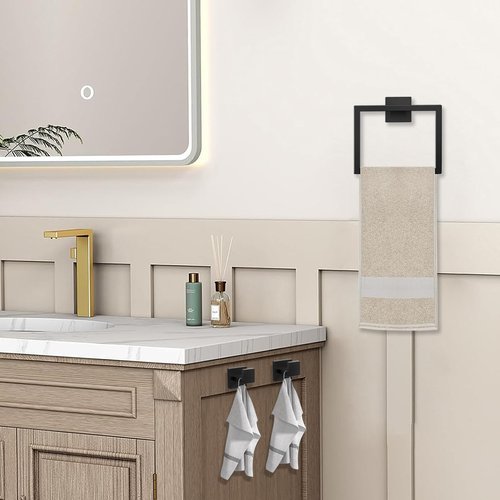 JOPOFI 5 Piece Bathroom Towel Bar Set - SUS304 Stainless Steel Bath Towel Holder, 15.7 Inch Towel Racks for Bathroom Wall Mounted, Bathroom Hardware Accessories Set - Matte Black