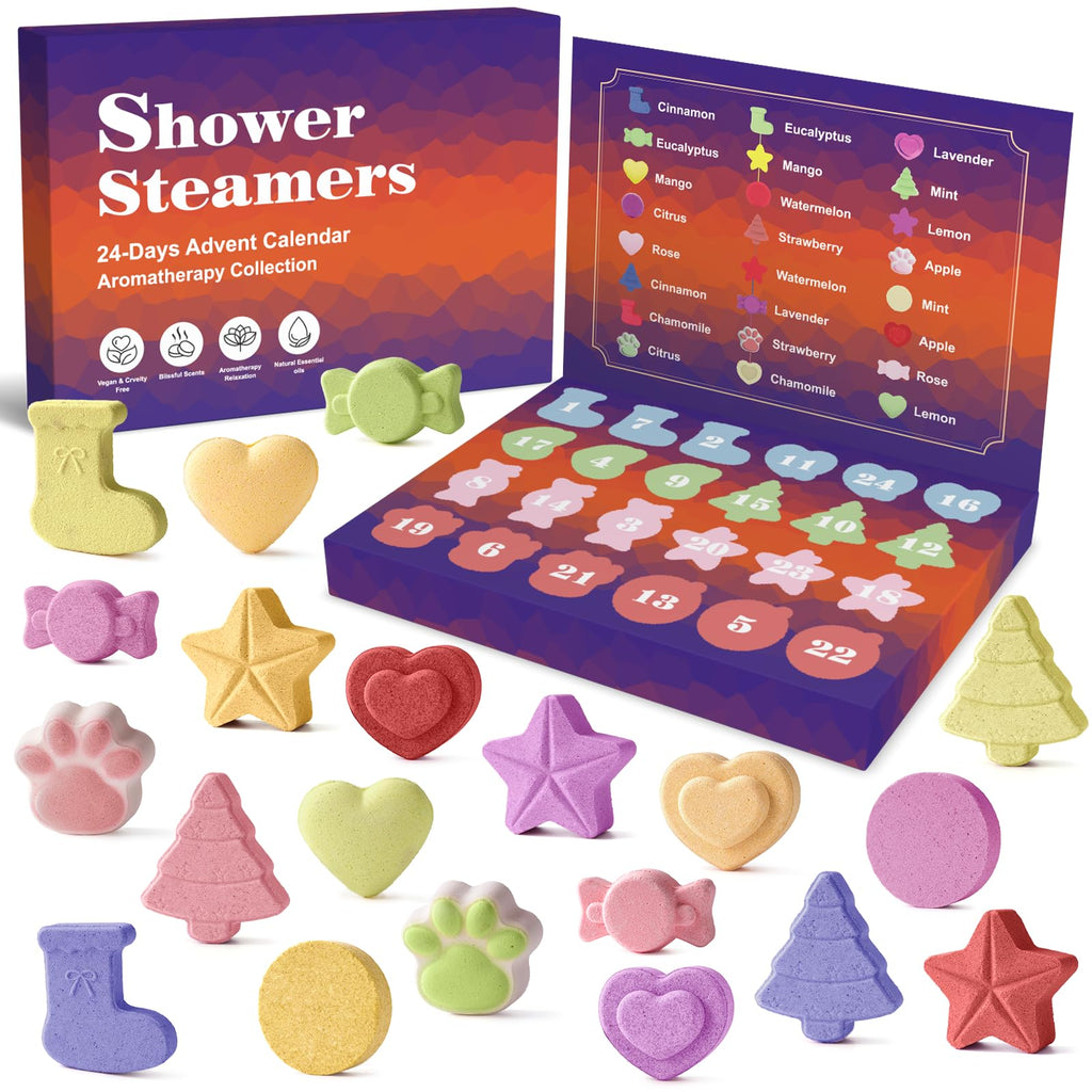 Advent Calendar 2025-24 Pack Aromatherapy Shower Bombs for Relaxation & Stress Relief-Christmas Countdown Gift for Women & Men, Stocking Stuffers
