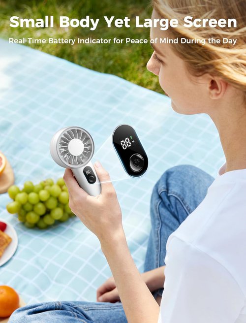 Aecooly Portable Handheld Fan - Powerful USB Rechargeable Mini Fan for Travel | 10H Max Cooling Time - White