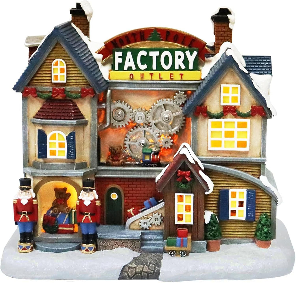 MOMENTS IN TIME LED Lighted Animated Christmas Village House - Hand-Painted, Battery Operated, 8.3”H