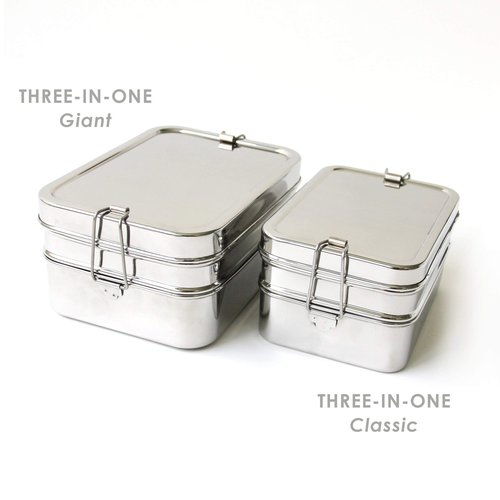 ECOlunchbox Three-in-One GIGANTIC Bento Box (49oz) – 3 Piece Jumbo Stainless Steel Lunch Container – Plastic Free, Non Toxic, Nestable, Dishwasher-Safe for Big Appetites, Not Leak-Proof
