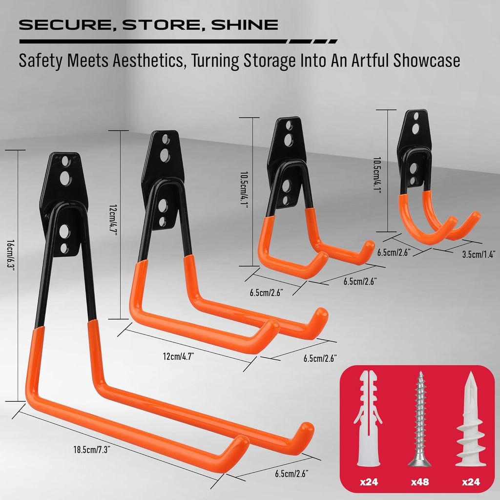 Skiennix Heavy-Duty Garage Tool Storage Wall Hook Set - 15PCS Organizer for Garden Tools, Bikes & Ladders | Orange