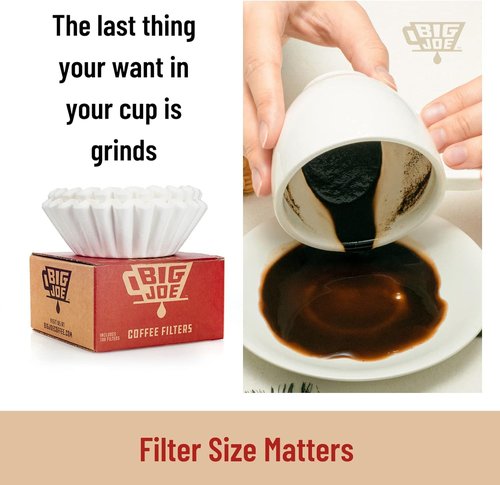 Big Joe® Large Coffee Filters - Extra Tall Walls Prevent Overflow | 500 Count, 9¾" Diameter, Made in USA