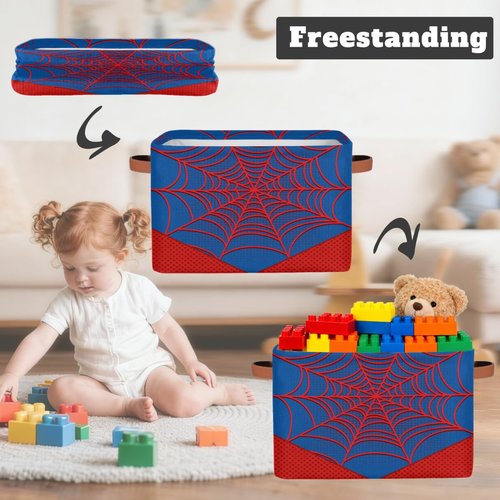 Ackutea Nursery Decor Storage Bins - Blue Spider Web Large Collapsible Rectangle Shelf Closet Organizer Baskets for Kids Dirty Clothes, Bedroom,Bathroom,Toy Bin,Gift Basket
