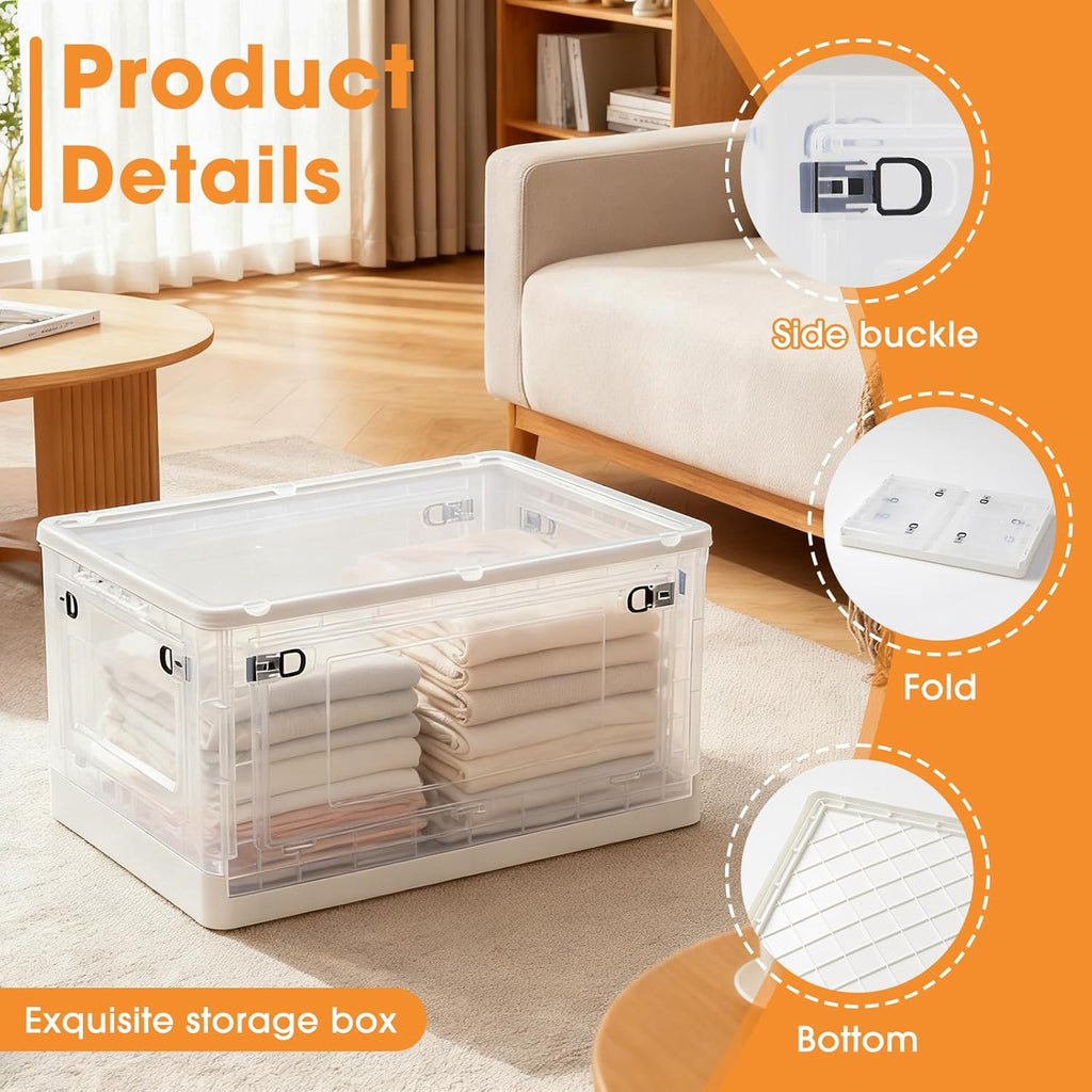 MGWILL 72 Quart Plastic Storage Bins - Stackable Closet Organizers with Lids & Wheels | Large Clear Containers