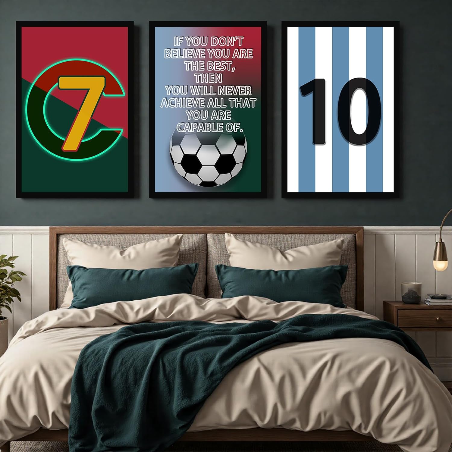 Pormipone Football Wall Art - 3 Pcs Soccer Canvas Posters for Boys' Room | 12x18 in Inspirational Decor
