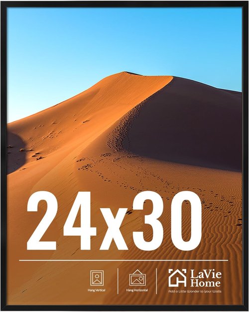 LaVie Home 24x30 Black Picture Frame - HD Plexiglass for Vertical/Horizontal Display | Classic Collection