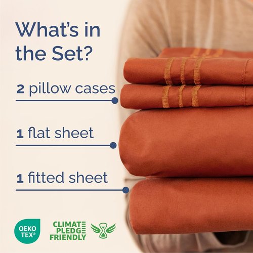 Cal King Size 4-Piece Sheet Set - Comfy Cooling Bed Sheets | Luxury Hotel Quality - Soft, Deep Pockets, Wrinkle-Free - Oeko-Tex Certified - Terracotta