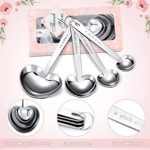 Yinder 50 Set Heart Shaped Measuring Spoons Wedding Favors for Guests Measuring Spoon Favors Gift with Gift Box and Thank You Card for Wedding Bridal Shower Baby Shower Birthday Souvenirs(Pink)