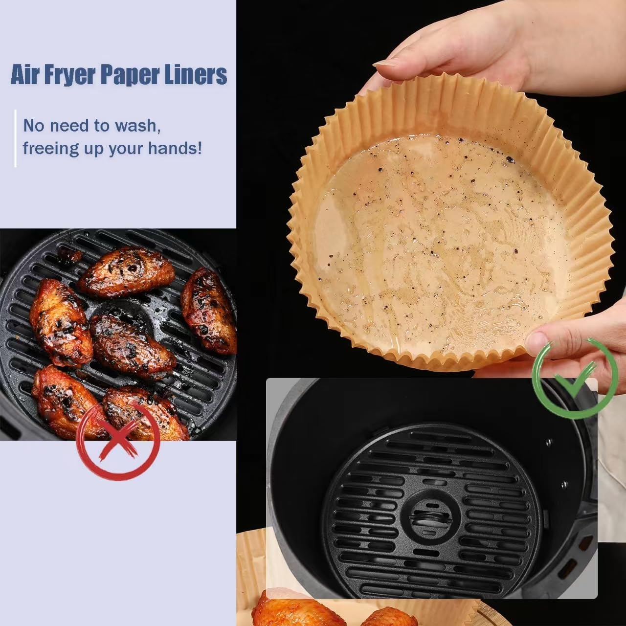 Skiennix Air Fryer Paper Liners - Non-Stick Disposable Parchment for 3-5QT Air Fryers | 100PCS, 6.5 Inch