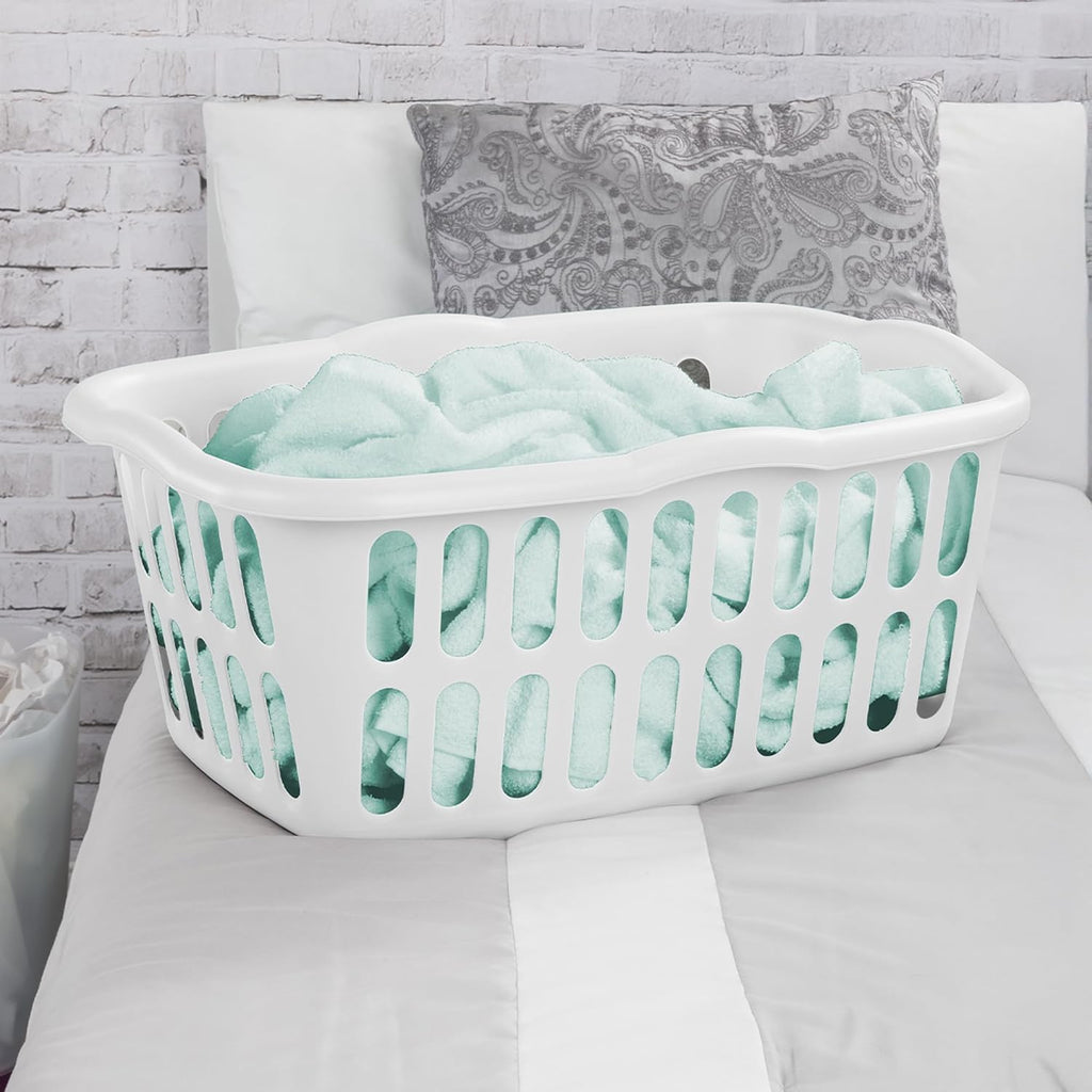 Sterilite Rectangular Laundry Basket - 12-Pack Plastic Clothes Hamper, 1.5 Bushel, White | Ideal for Bedroom & Bathroom Storage