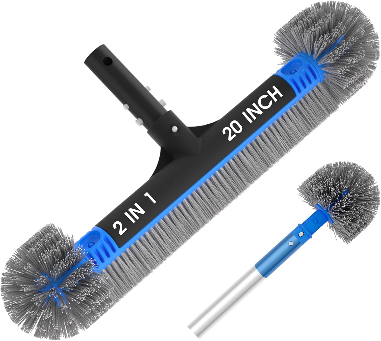 TidyMister 20'' 2-in-1 Pool Brush Head - Heavy-Duty Cobweb Duster with EZ Clip & Wavy Nylon Bristles for Inground & Above-Ground Pools