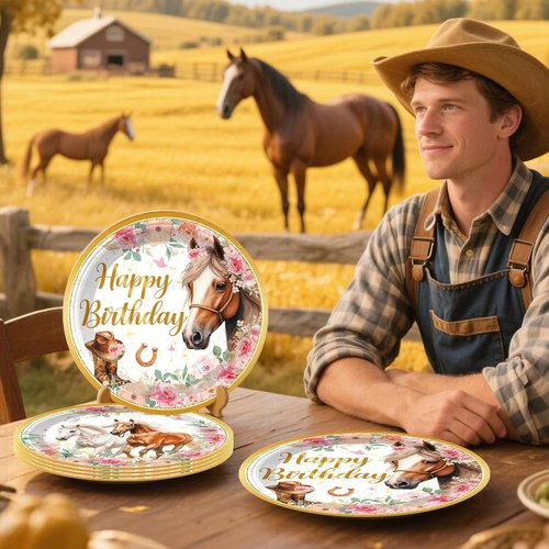 Xynic 211 Pcs Horse Party Decorations, Cowgirl Birthday Party Decorations Includes Plates, Banner, Cups, Napkins, Hanging Swirl, Tablecloth, Horse Birthday Decorations for Girls