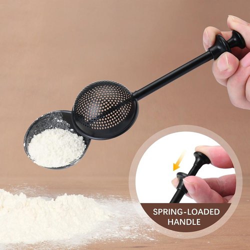 HULISEN Flour Duster - One-Handed 304 Stainless Steel Baking Shaker | Perfect for Powdered Sugar & Flour, Black