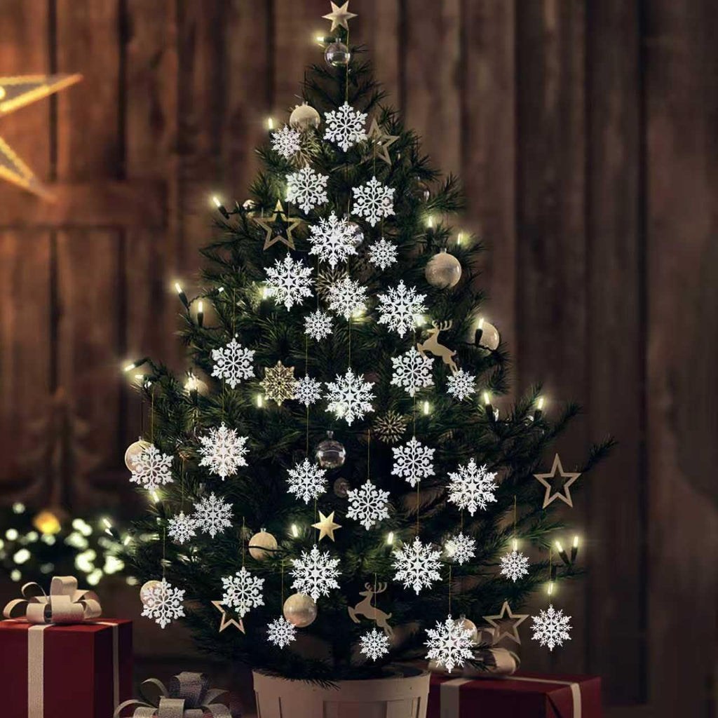 Skiennix 36-Pack Snowflake Christmas Tree Ornaments - White Glitter Decorations for Festive Cheer
