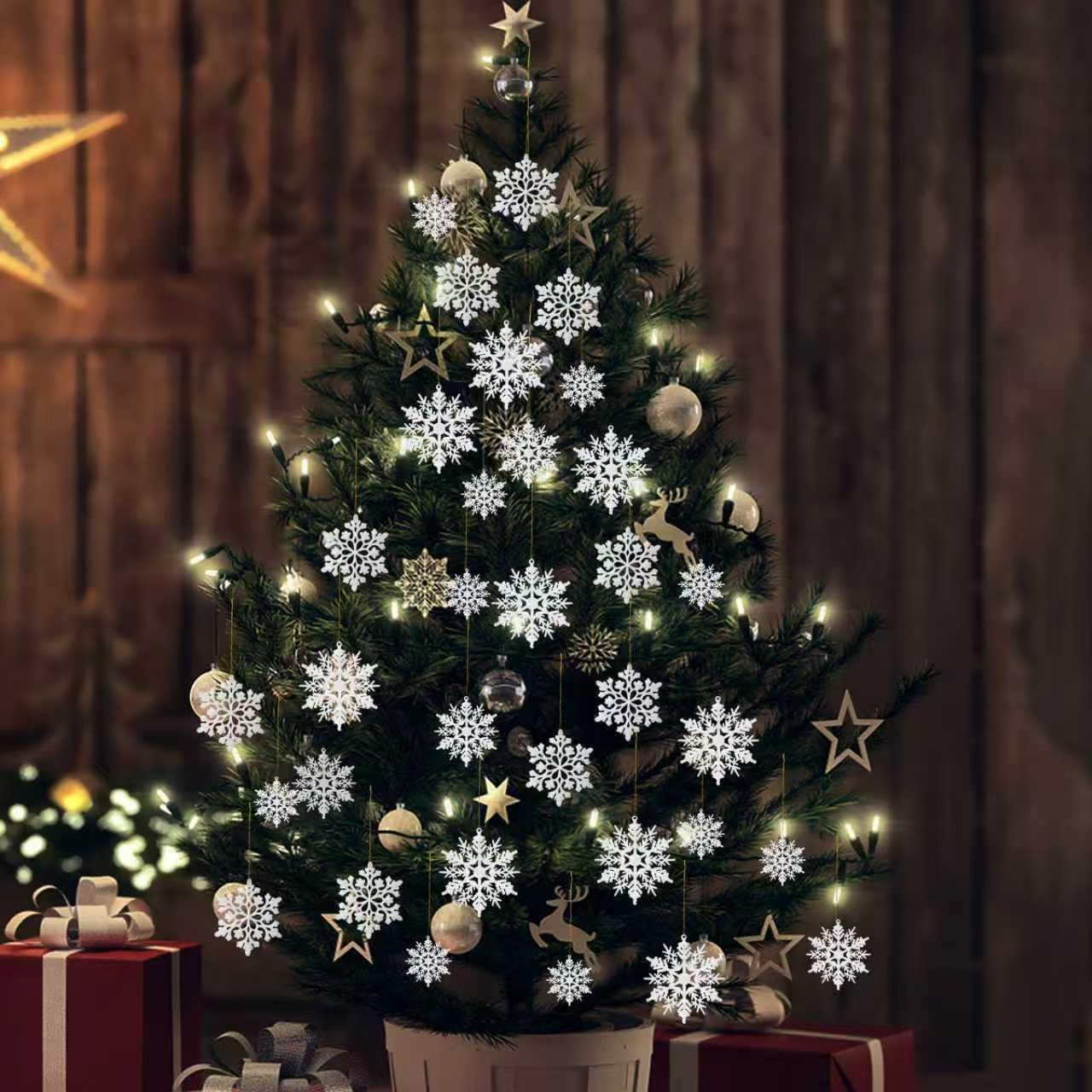 Skiennix 36-Pack Snowflake Christmas Tree Ornaments - White Glitter Decorations for Festive Cheer