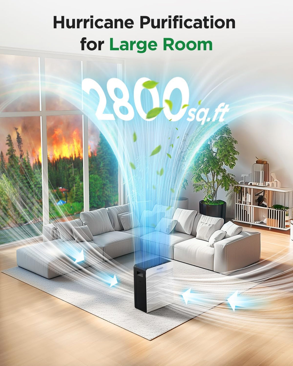MOOKA Air Purifier - Double-Sided Design for Large Rooms Up to 2800 Ft² | Washable Filters & PM2.5 Monitor