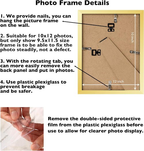 JCJMY Gold 10x12 Picture Frame - Wall Hanging & Mounting Options with Shatter-Resistant Plexiglass