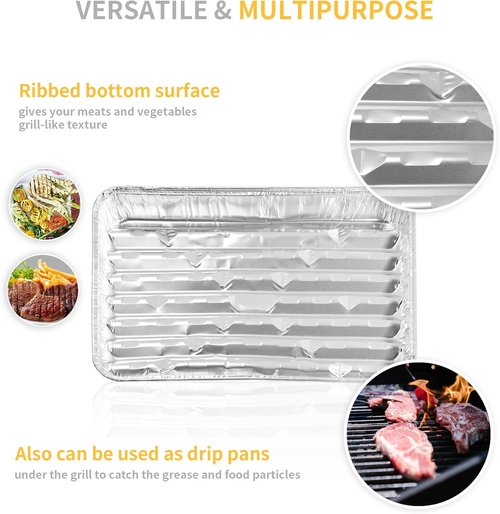 Aluminum Broiler Pan - 25 Pack Disposable Foil Baking Sheets for Oven & BBQ | 13 x 9 x 1 Inch