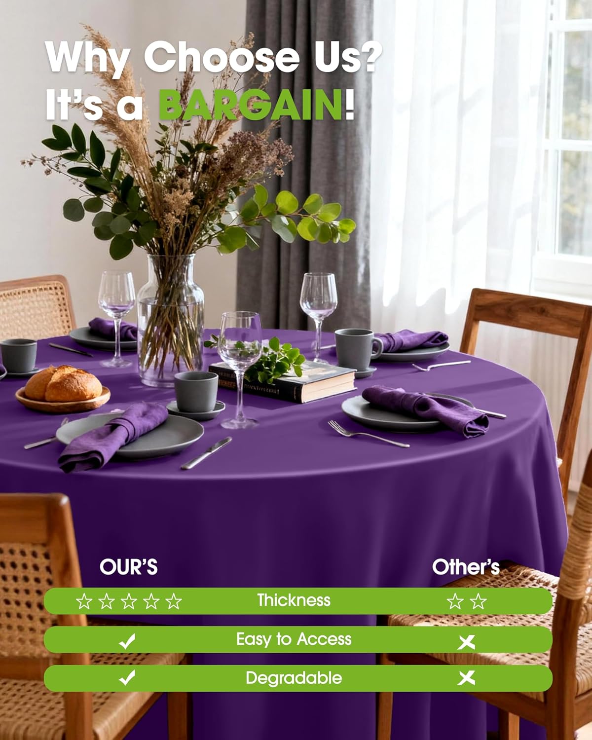 Pureegg Disposable Plastic Table Cloths - 84'' Round, Leakproof & Sturdy, Purple | 8 Pack for Graduation 2026