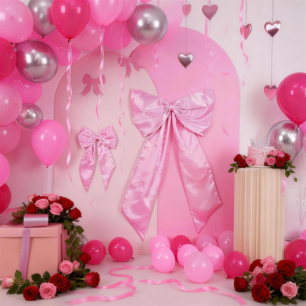 Skiennix Pink & White Bow Decor - 2 Pack for Coquette Room Backdrop | Perfect for Valentine's Day & Weddings