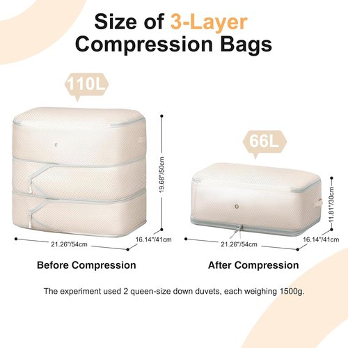 Comforter Storage Bag | Skiennix Large Capacity 3-Layer Compression Organizer - Washable Beige 2-Pack