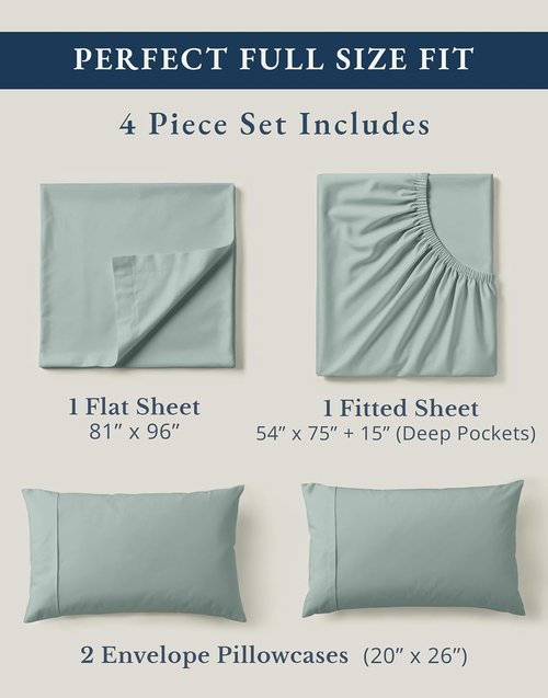 LANE LINEN 100% Organic Cotton Full Sheet Set - Soft Percale Bedding, Breathable & Fits Mattresses Up to 15" Deep | French Blue