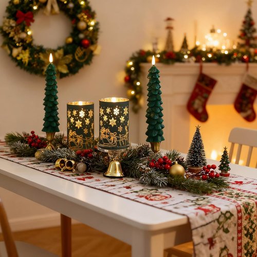 Lezonic Flameless Christmas Candles - Remote-Controlled Green Tree Flickering LED | Set of 4 Real Wax Decor