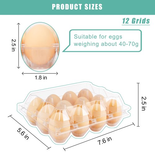 SINLUCESCE 50 Packs Egg Cartons Cheap Bulk，Plastic for 12 Eggs， Clear Egg Cartons 3 * 4 Grids，Perfect for Refrigerator Chicken Farm Markets Commercial Business Market Display