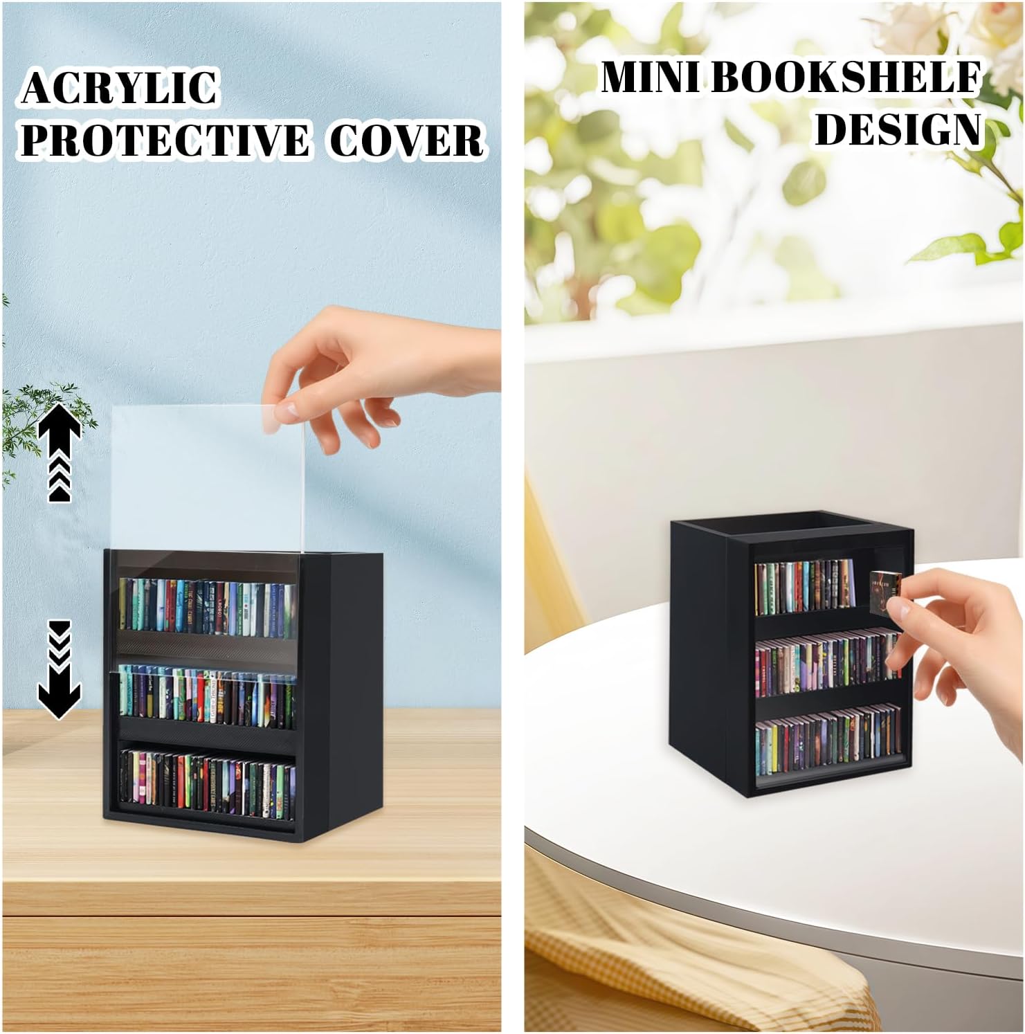 Skiennix Mini Bookshelf Ornament - 100pcs Miniature Library for Book Lovers | Black Bookmark Holder Decor