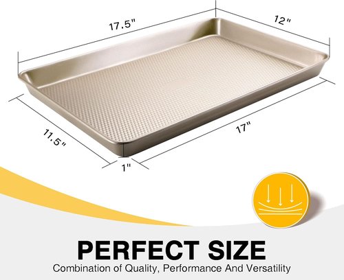 HONGBAKE Half Cookie Sheet Set - 17.5x12 Inch Baking Pan for Cookies & Jelly Rolls