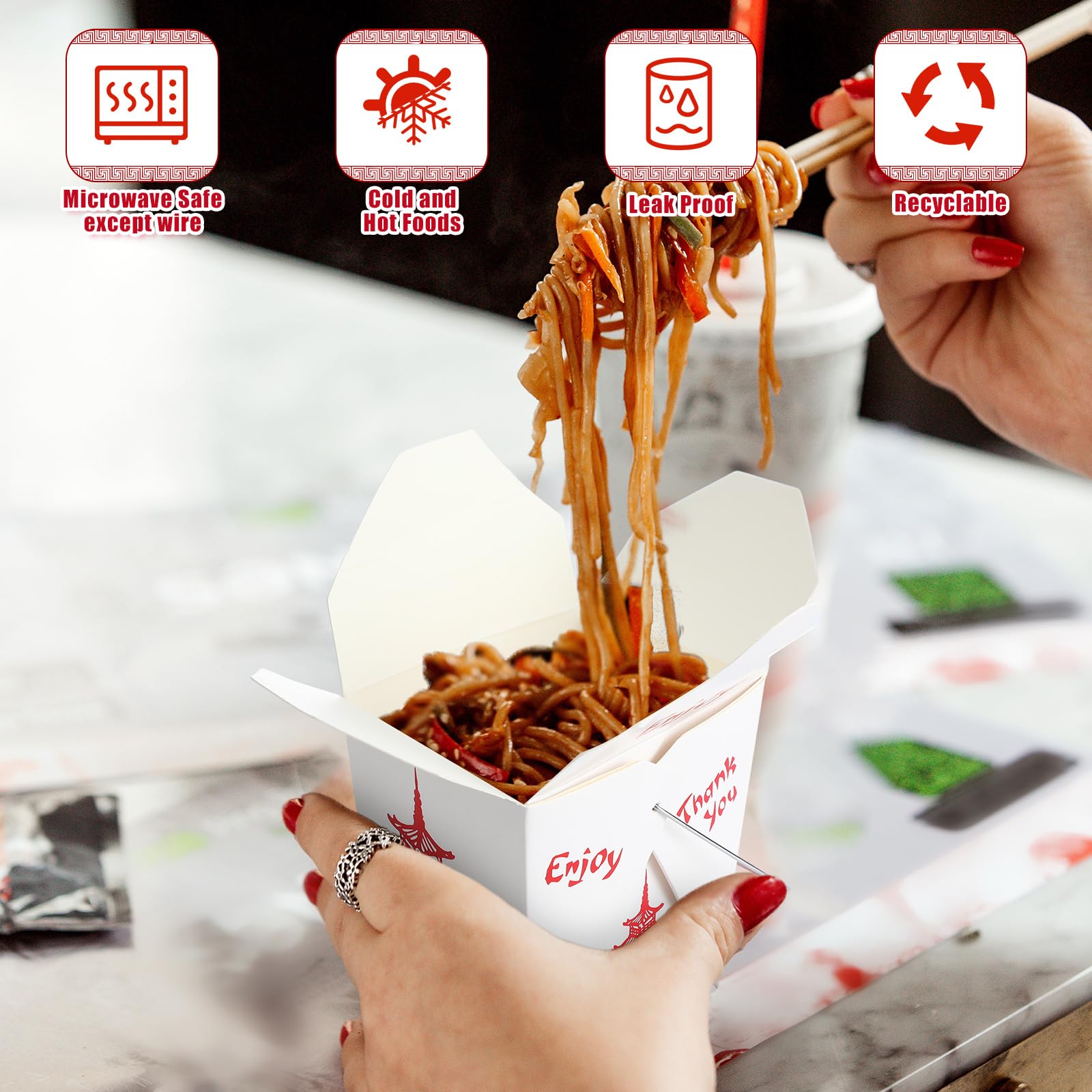 Nitial 150 Pcs 8 oz Chinese Take out Boxes Pagoda Take out Food Container Disposable Chinese Containers Food Boxes for Picnic, Restaurants, Asian Theme Party Favors Decorations