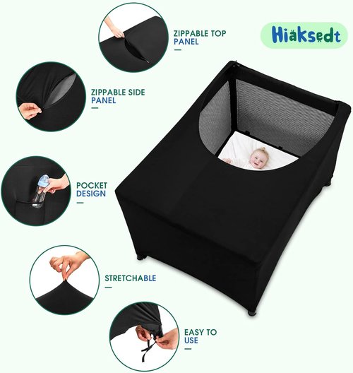 Hiaksedt Pack N Play Blackout Cover - Breathable Crib Canopy Tent for Travel | Portable Stretchy Netting