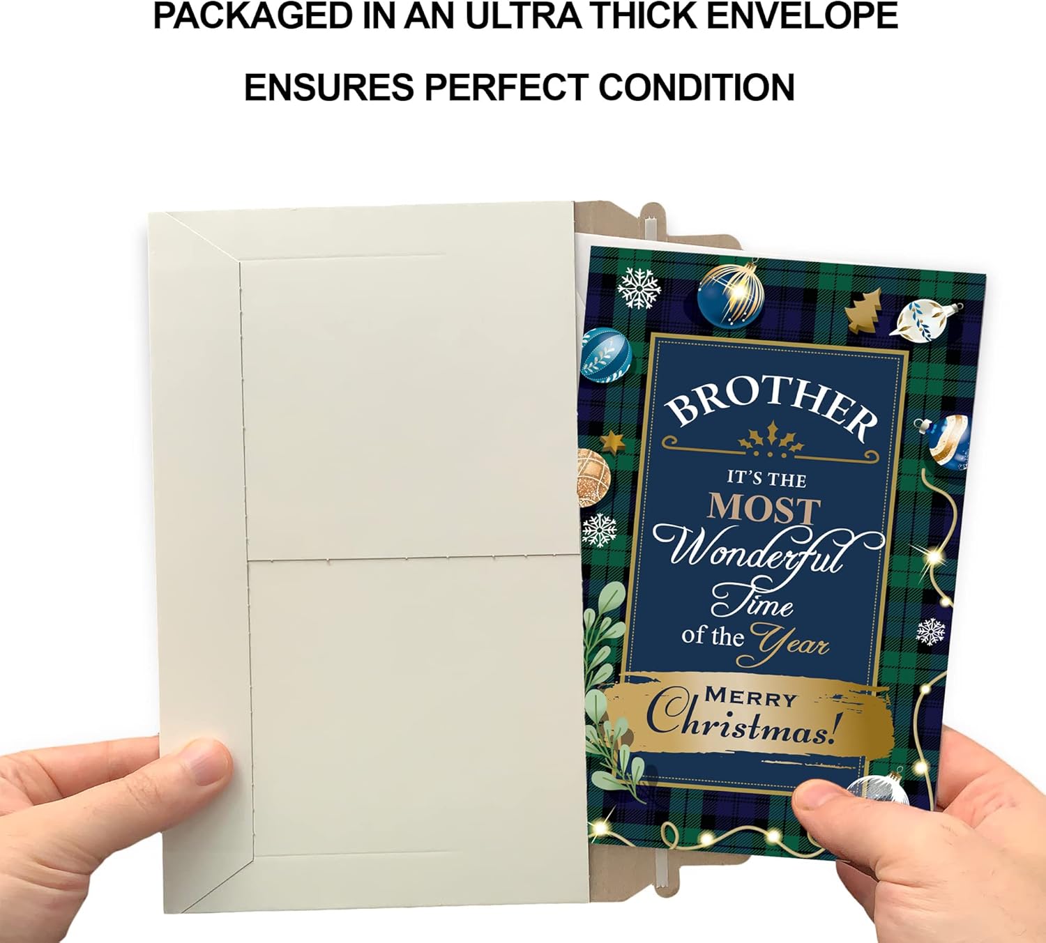 Prime Greetings Christmas Card for Brother - Eco-Friendly Thick Card Stock | 5in x 7.75in with Premium Envelope