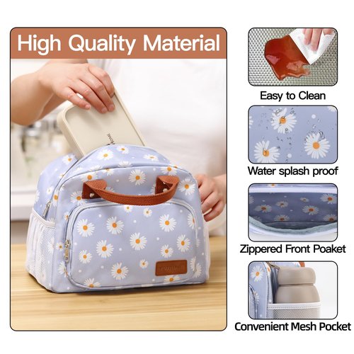 Yotrone Lunch Bag for Women, Insulated Lunch Box for Women Men Work Adult, Cute Lunch Tote Large Capacity Reusable Cooler Containers for Picnic Travel Office or Beach (Blue Daisy)