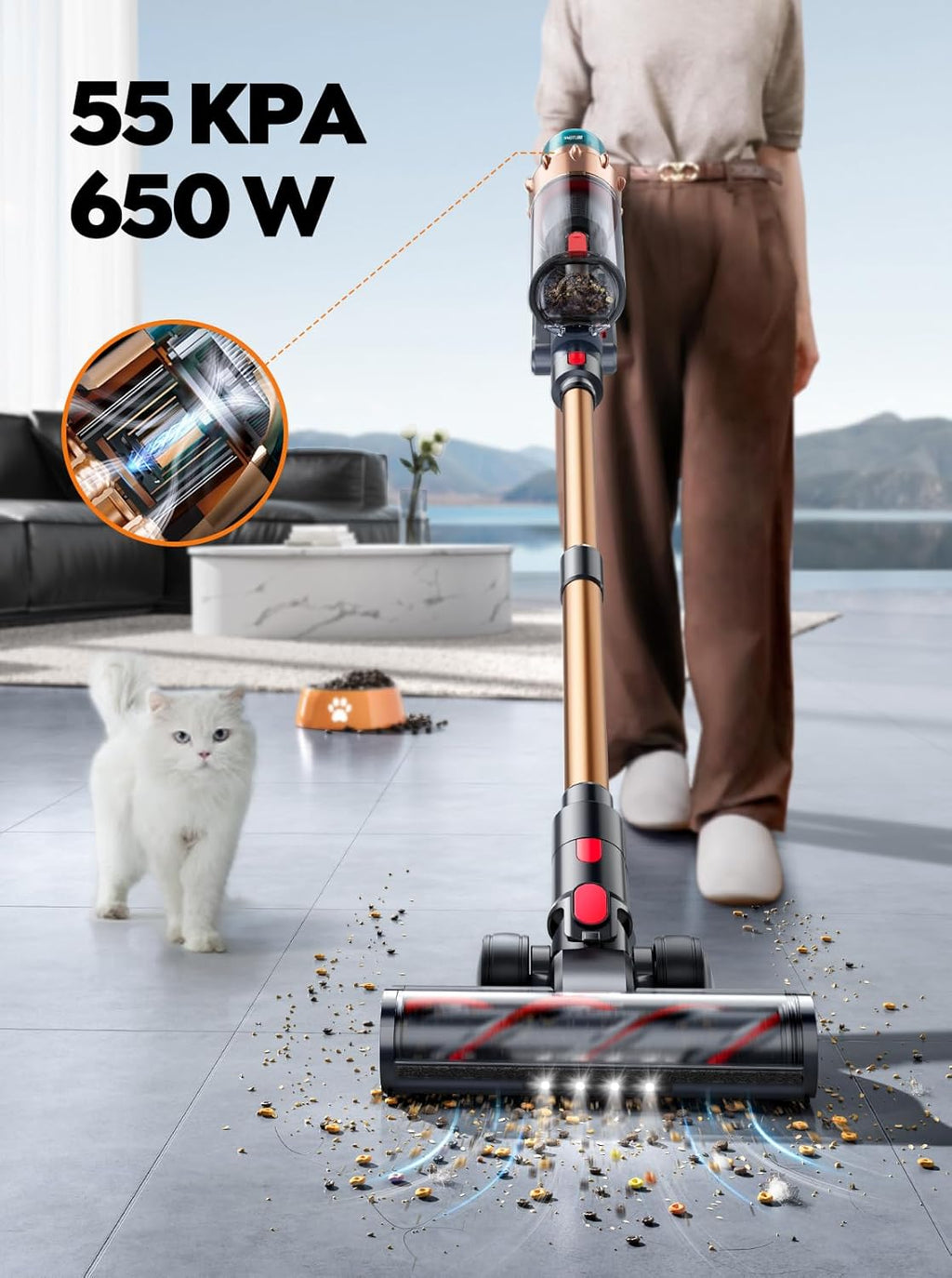 Skiennix Cordless Vacuum Cleaner - 55KPA Powerful Suction | 70 Minutes Runtime, LED Touchscreen, Pet Hair & Carpet Friendly