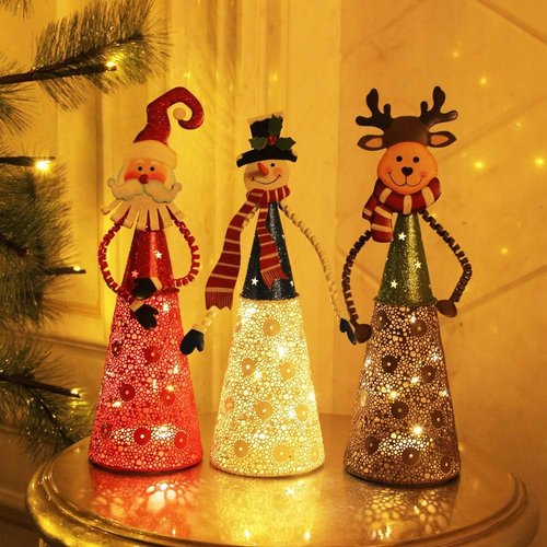 FORUP LED Christmas Table Decorations - Set of 3 Lighted Santa, Snowman & Reindeer Figures